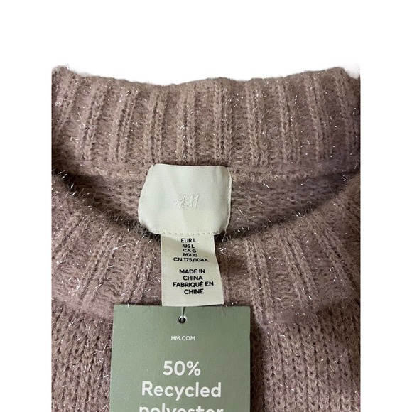 H&M Pink Sweater Dress Tunic Gold Thread Sparkle Long Sleeve Large NWT - Picture 3 of 6